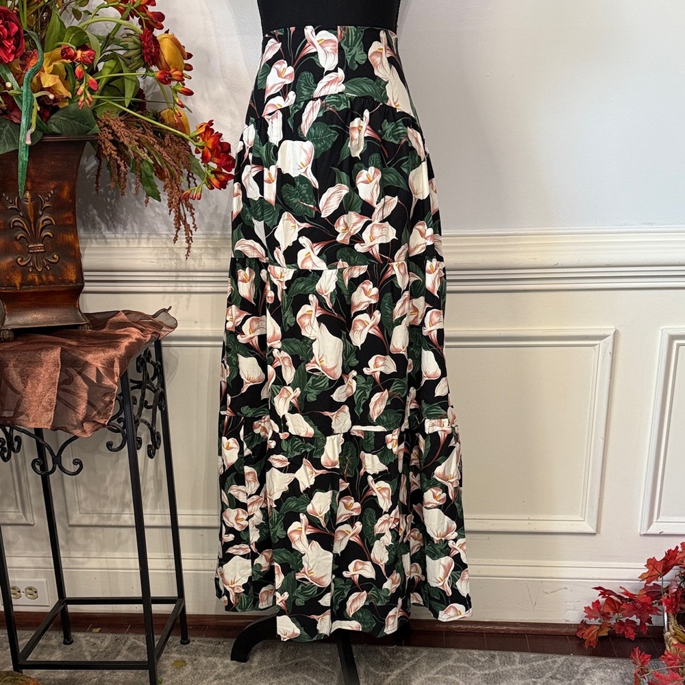Express Black Maxi Skirt with Cream Floral Print